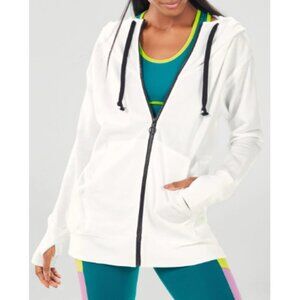 Fabletics Jacket Women's Size L White/Black Leah Oversized Hoodie Full Zip
